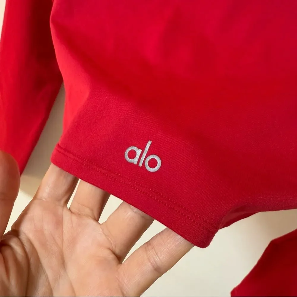 ALO Yoga Alosoft Crop Finesse Long SleeveTee in Bold Red XS NWOT
